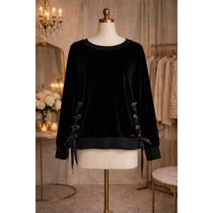 N:Philanthropy Black Velvet Side Tie Long Sleeve Pull Over Sweatshirt Top Sm NWT